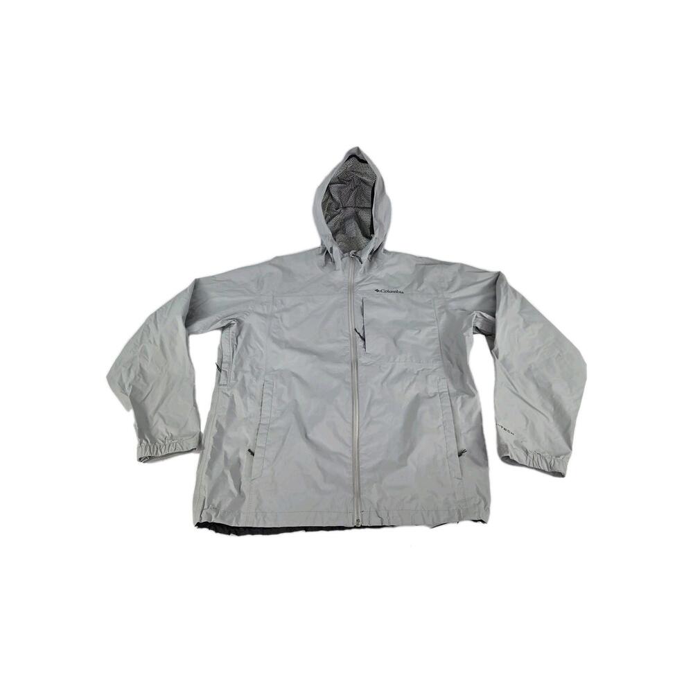 Columbia Full-Zip Hooded Windbreaker Jacket Size L Mens Light Gray Rain Coat